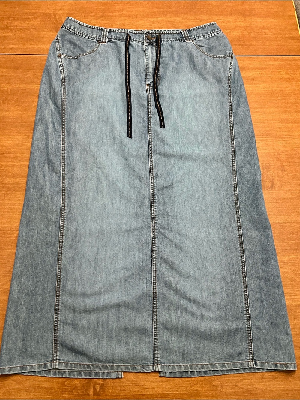 Venezia Light Blue Denim Maxi Skirt with Drawstring